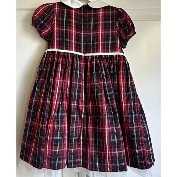 Gymboree Silk Dress Girls 2T Red Plaid‎ Peter Pan Collar Classic Holiday Dress - Picture 3 of 7